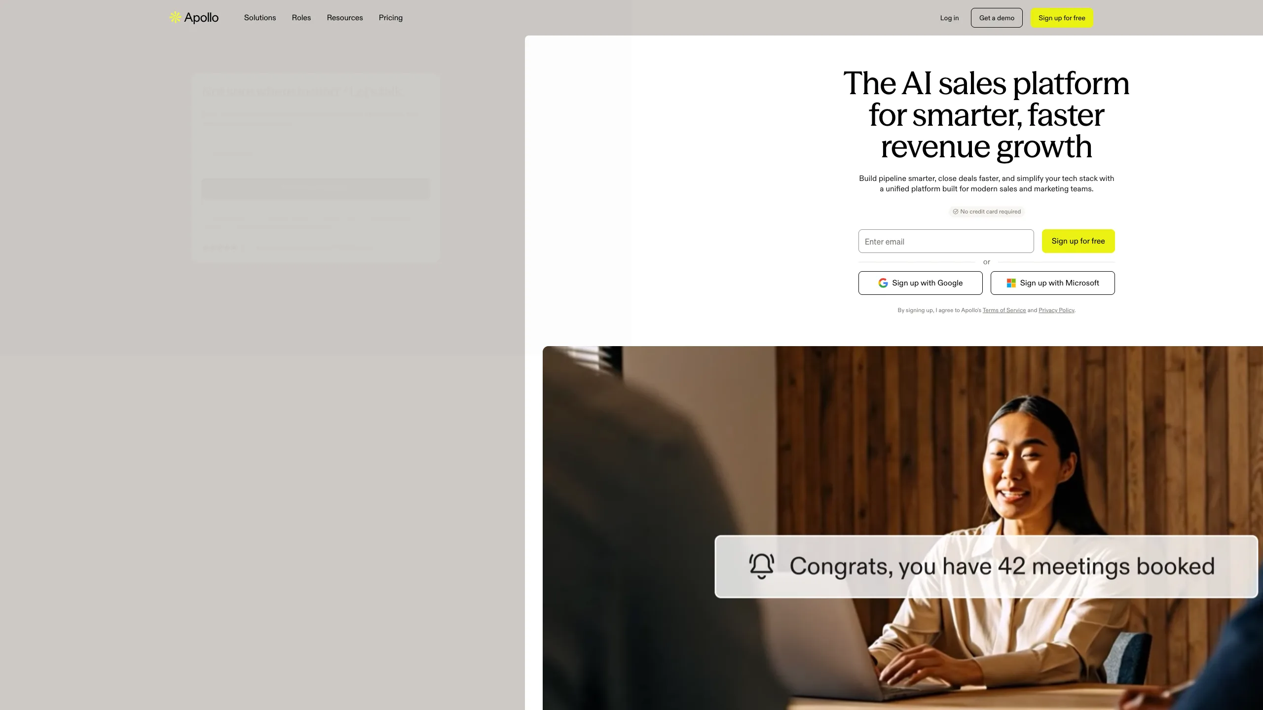 Apollo homepage showing the sales intelligence platform