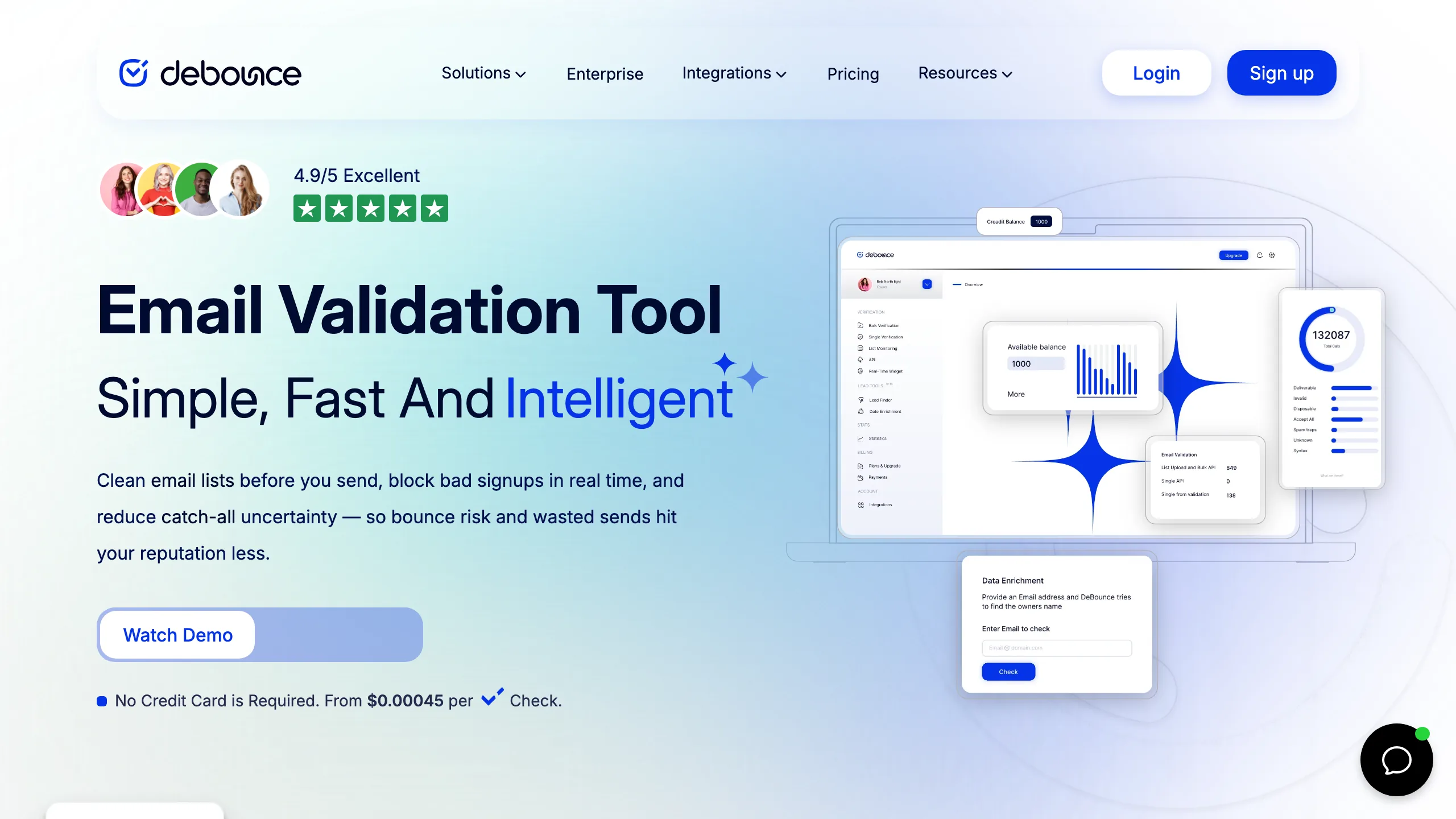 DeBounce homepage showing the email verification service