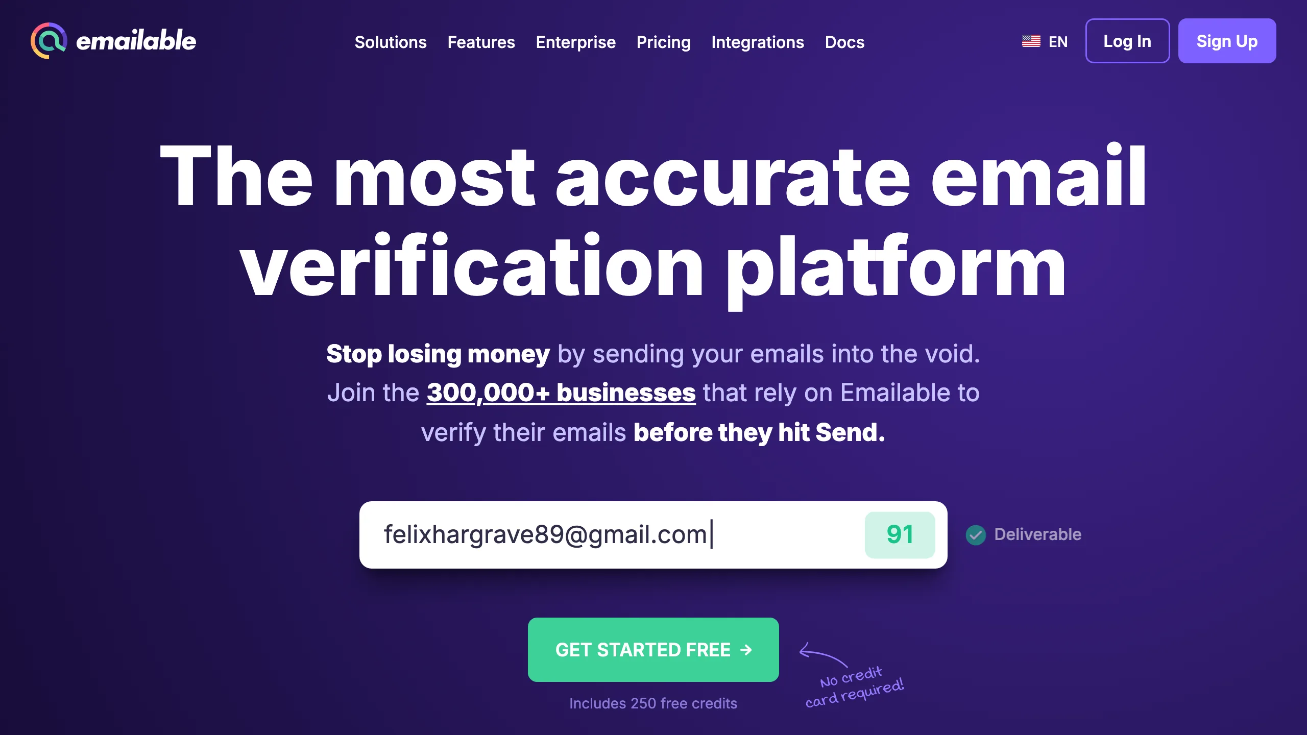 Emailable homepage