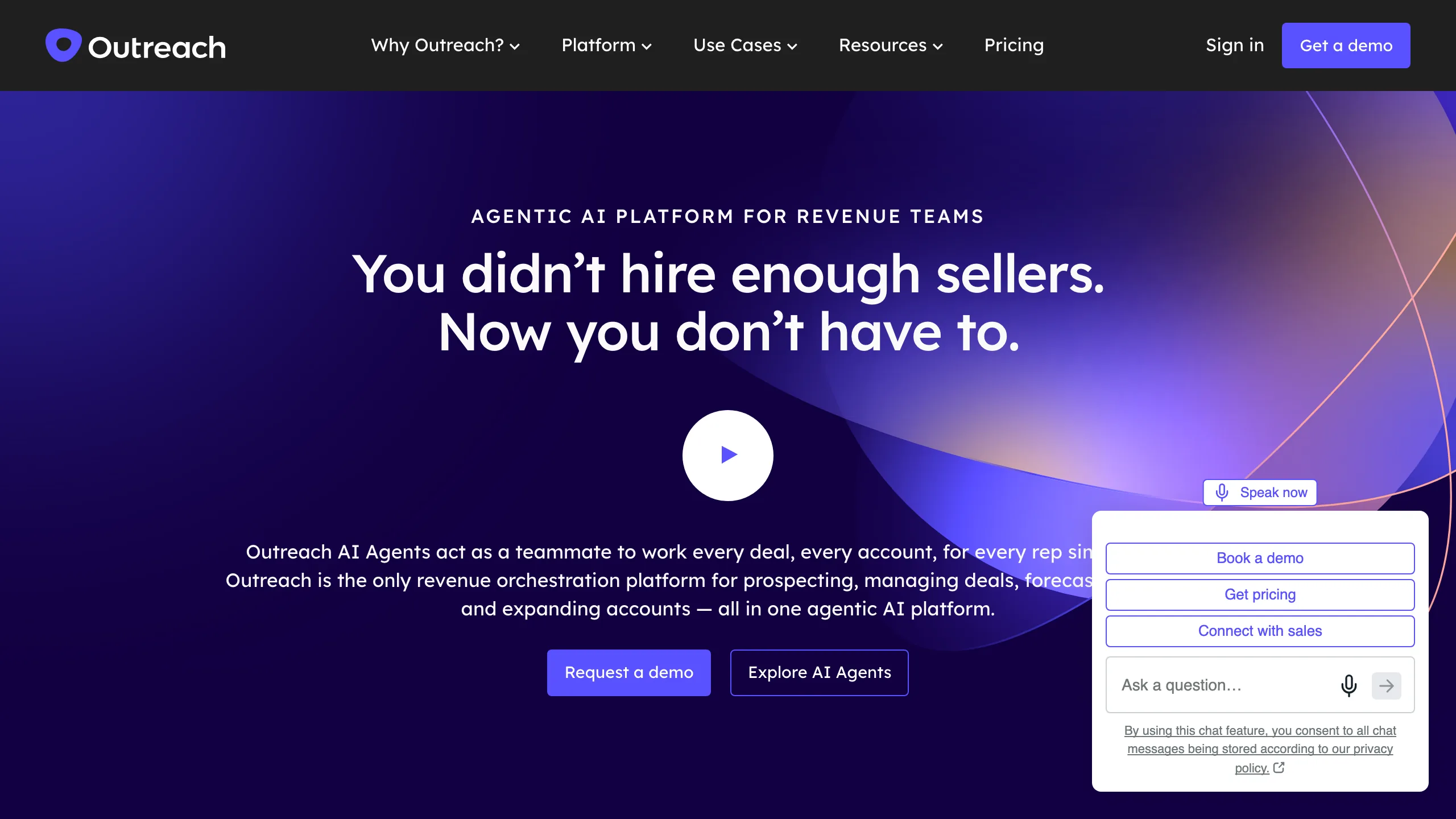 Outreach homepage showing the sales execution platform