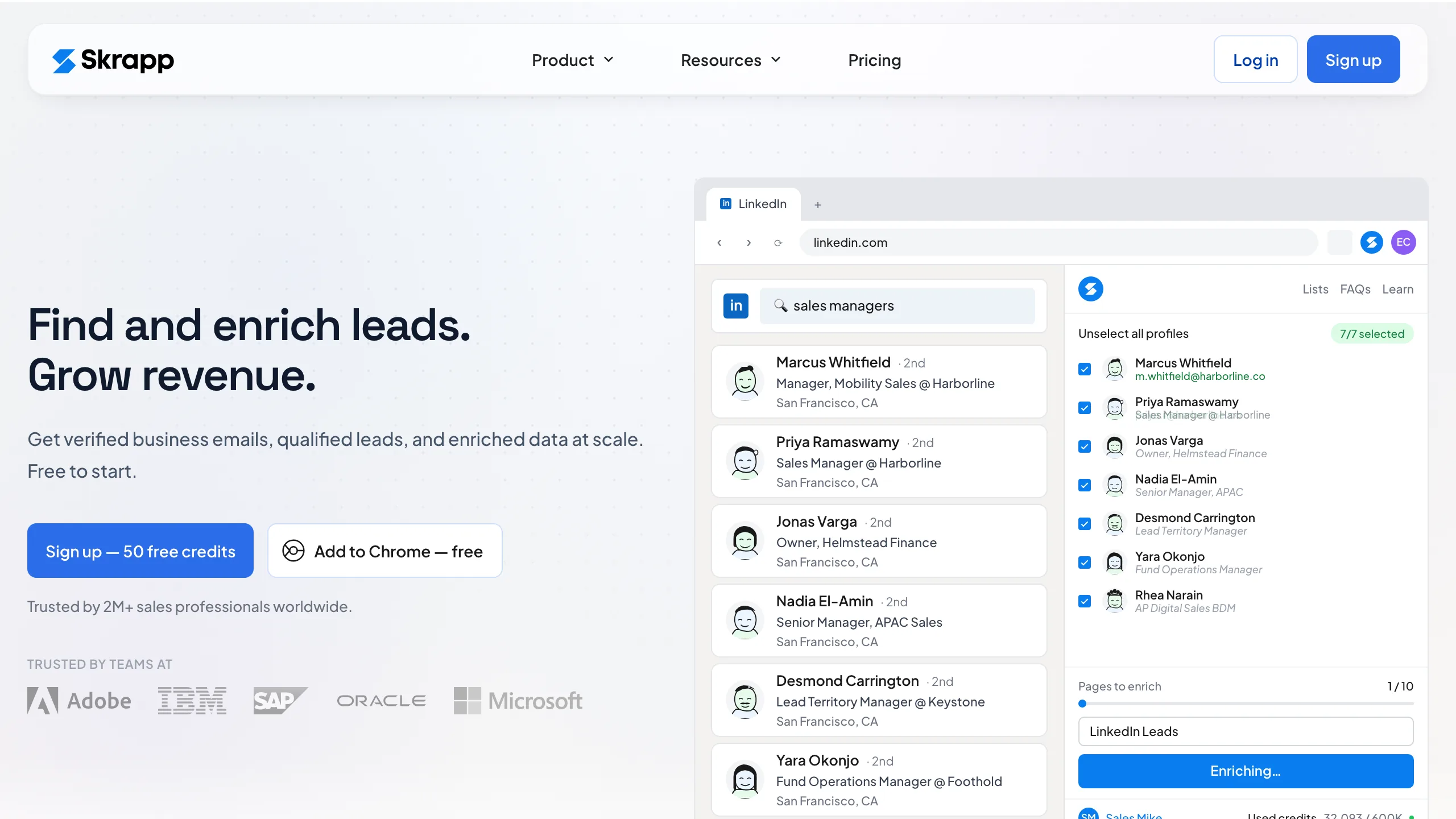 Skrapp.io homepage showing the LinkedIn email finder