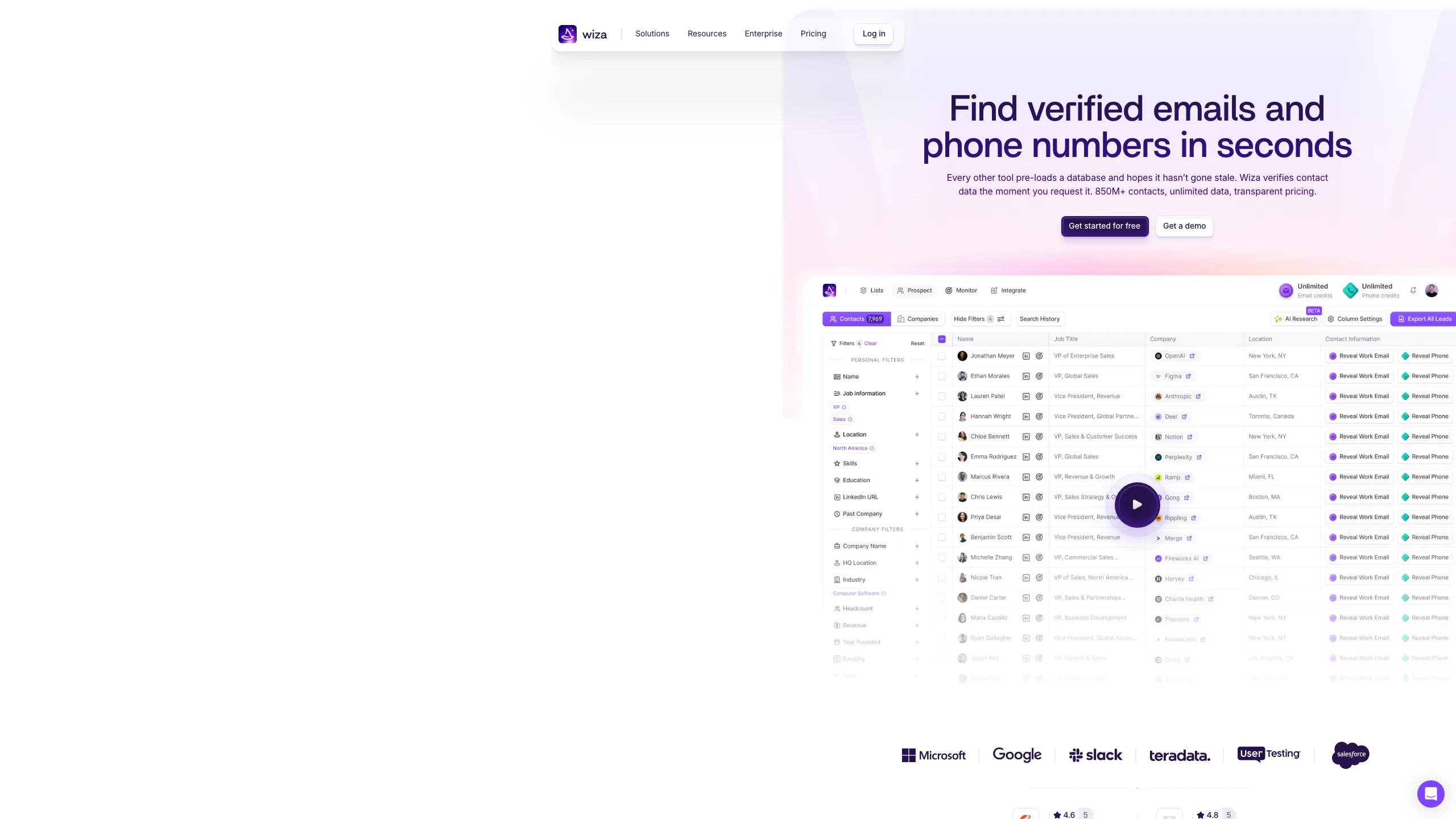 Wiza homepage showing the Sales Navigator export tool