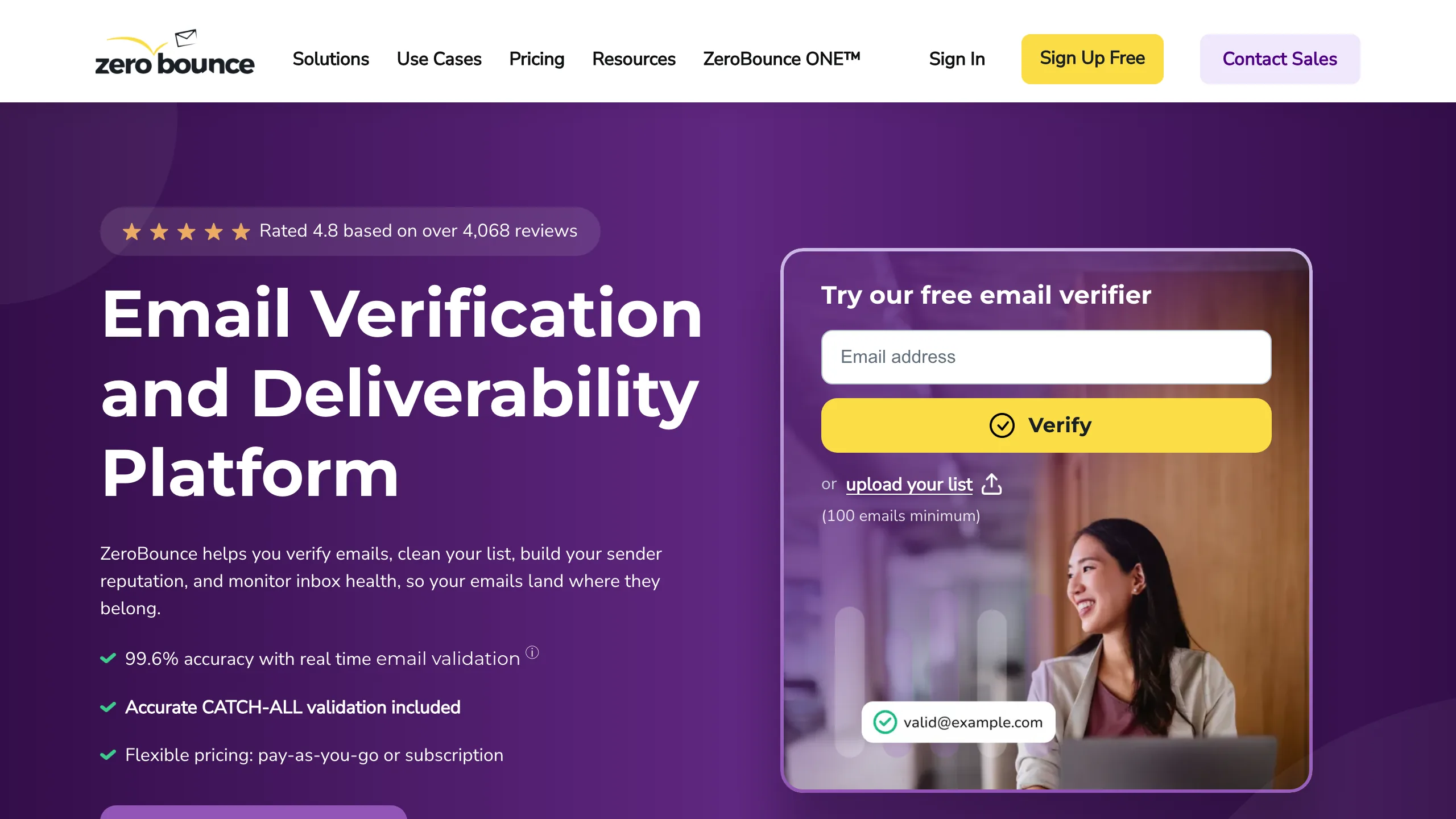 ZeroBounce homepage